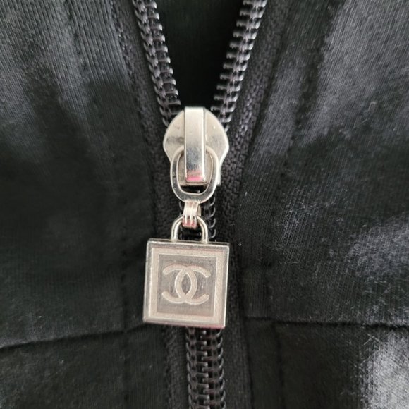 Authentic CHANEL vintage coco logo cotton zip-up blouse black size L (US M) - Picture 6 of 13